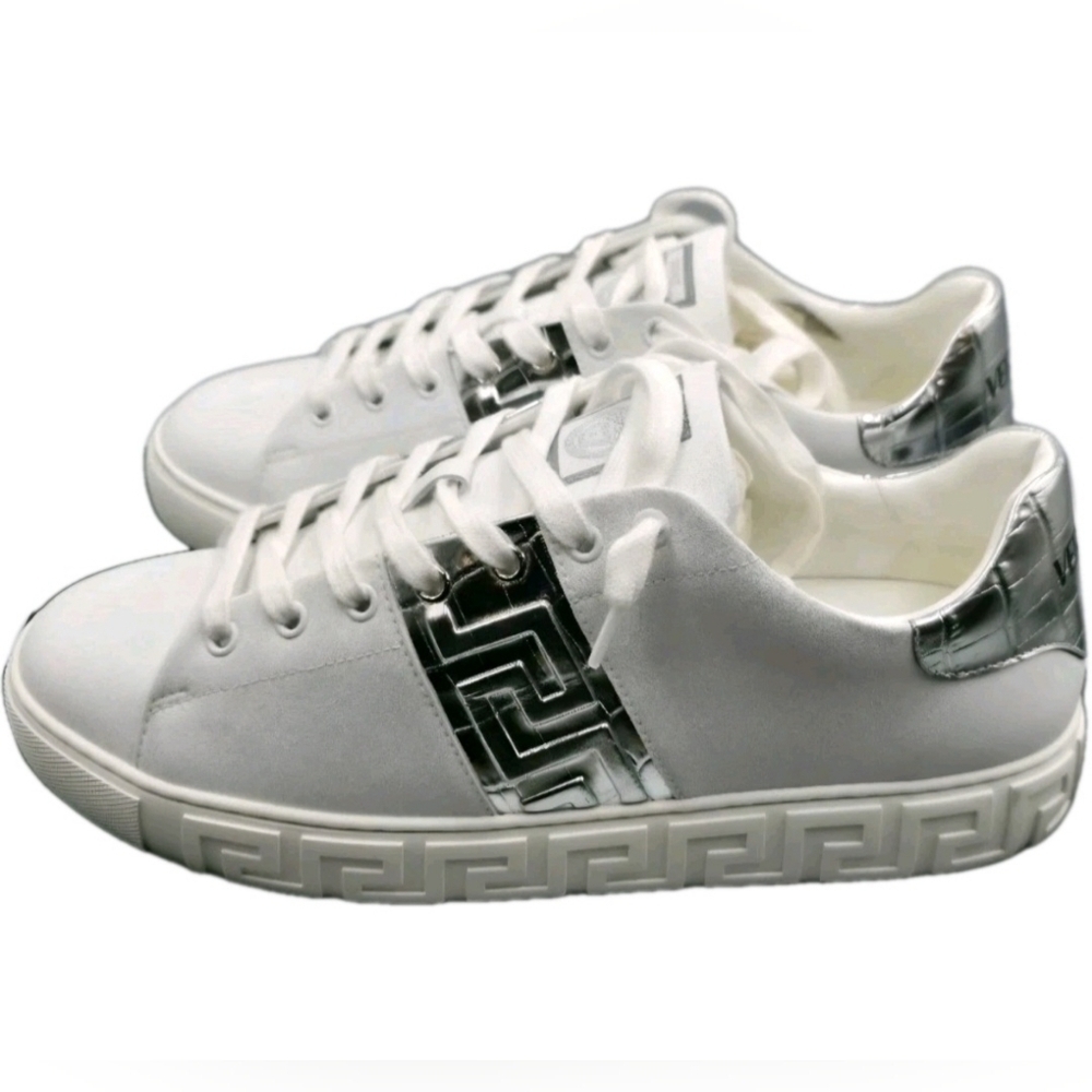 Versace Croc-Print Wht Silver Leather (Unisex) Snkers EU 40 /US Mens Sz 7 Wmns 9 - Picture 2 of 11